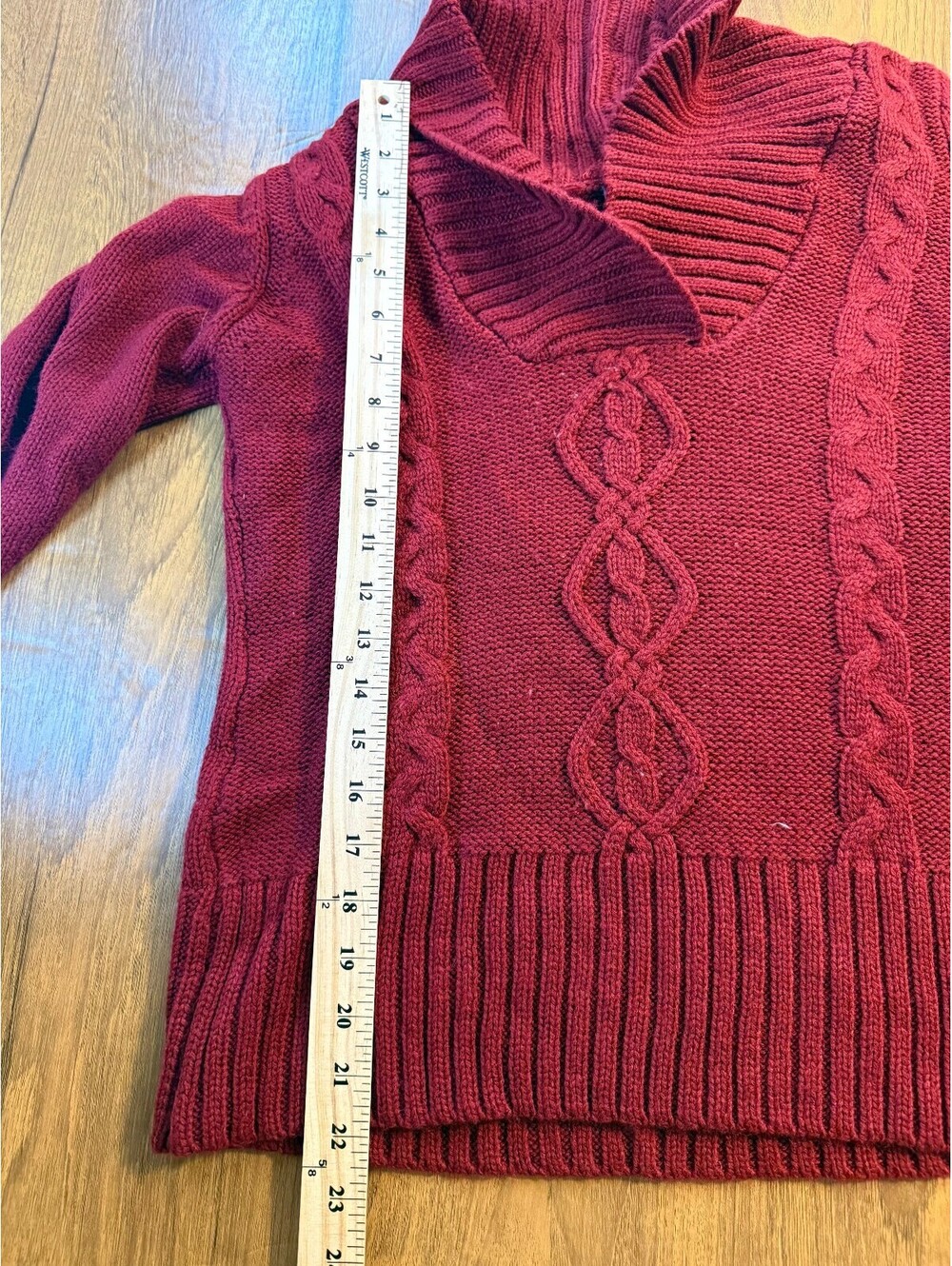 Hooked Up Burgundy Cable Knit Shawl Collar Sweater Women’s XL - Picture 6 of 6